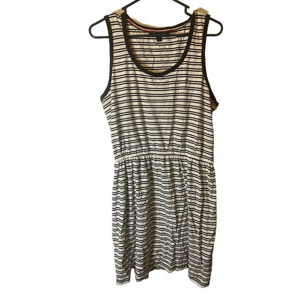 Tommy Hilfiger Womens Size Large Preppy Dress White Navy Stripes Sleeveless 14 - Picture 1 of 2